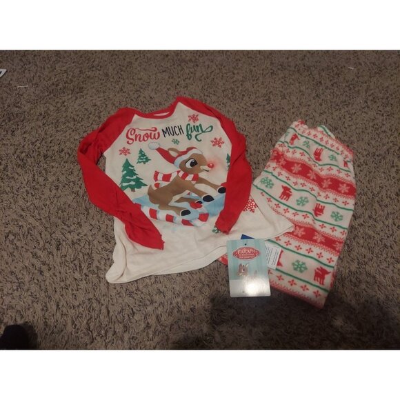 NWT Girl's Rudolph Pajamas Pj Set Size 7-8 Christmas Reindeer Santa Holiday - Picture 2 of 5